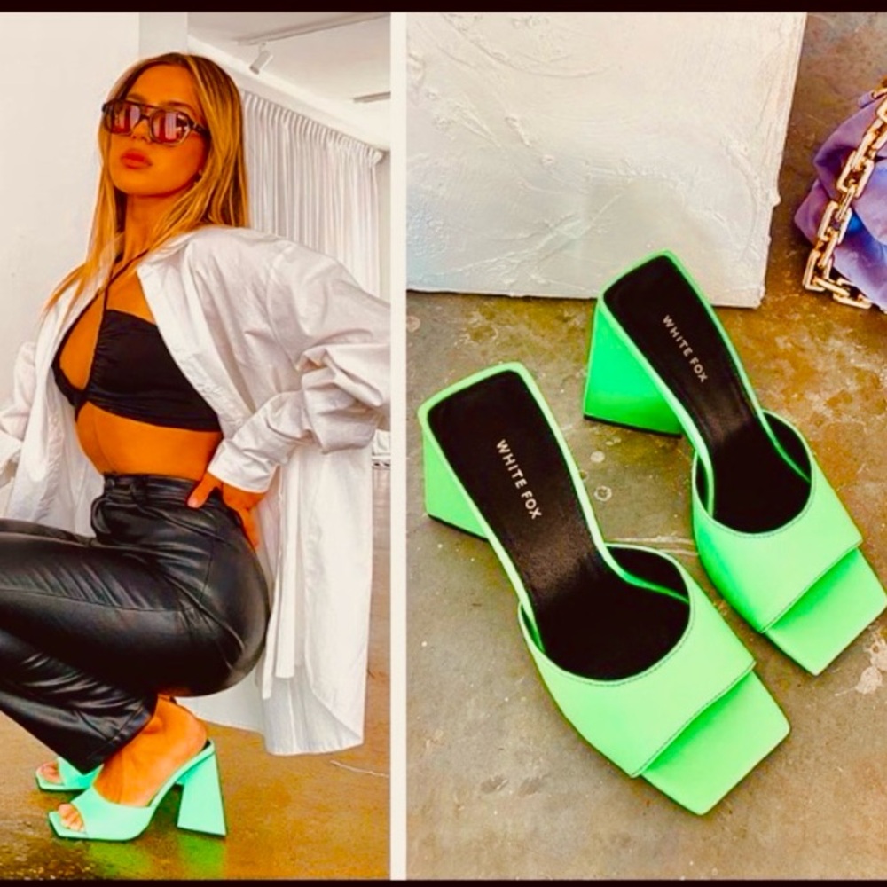 White Fox Sweet Talker Mules in Neon Green, Size 7